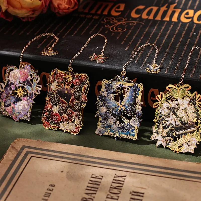 1 шт., металлическая закладка в стиле ретро с бабочкой, студенческий подарок, цветочная живопись, закладка, школьные канцелярские товары для учителей, офиса, учебы