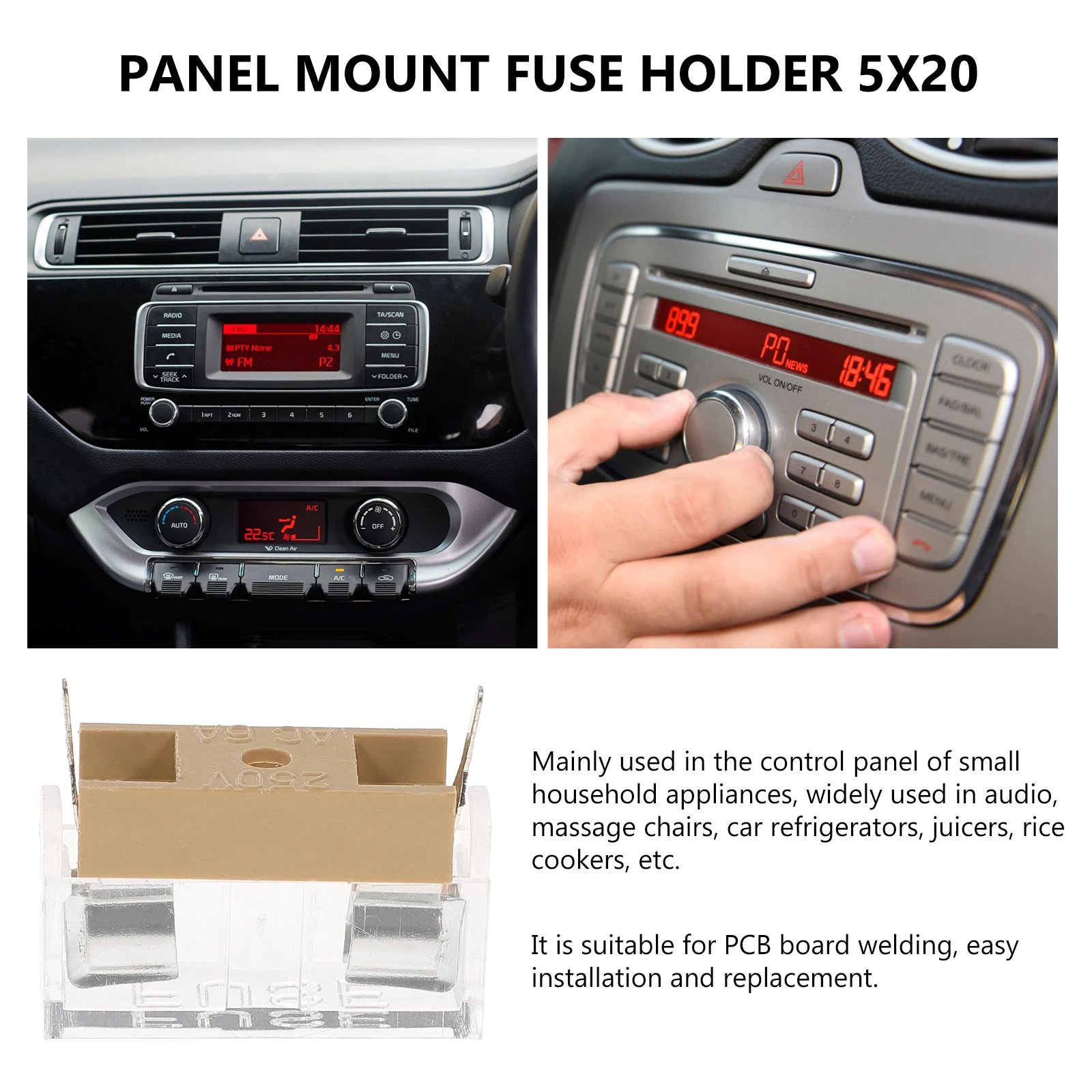 

20pcs Panel Mount Fuse Holder 5X20Mm Flame-Retardant Marine Boat Fuel Socket High Temperature Resistance Pcb Board Use