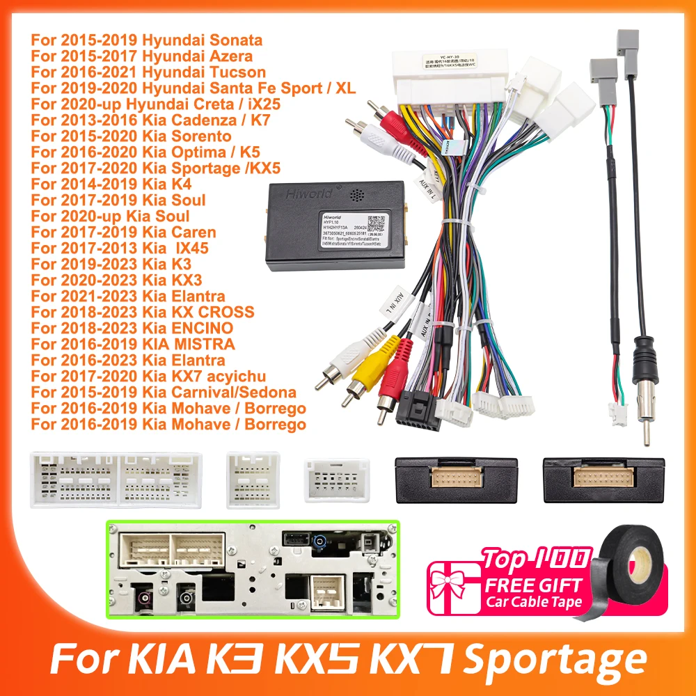 Adapter Canbus do radia samochodowego Android z wiązką przewodów i kablem zasilającym do KIA K3 KX5 KX7…