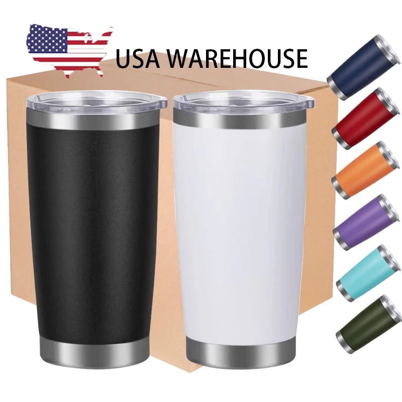 

50PACK USA Warehouse Stainless Steel Coffee Car Cups Powder Coated Double Wall Vacuum 20oz Tumbler with Lid