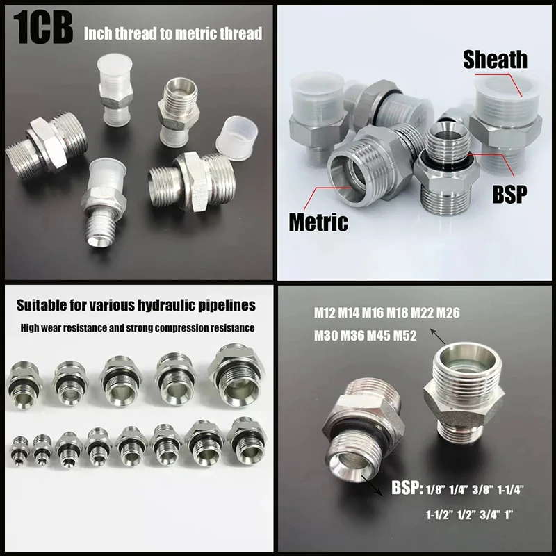 

Male Thread BSP 1/8" 1/4" 3/8" 1/2" 3/4" to Metric Thread External Cone/British Pipe Hydraulic Transition Joint Sealing Adapter