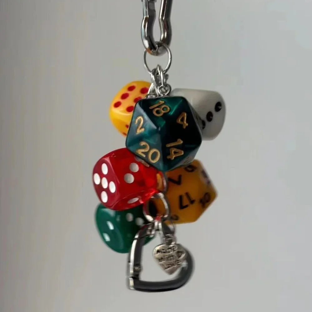 1PC Destiny Dice Keychain retro Design Personality Contrast Color Accessories Ornaments