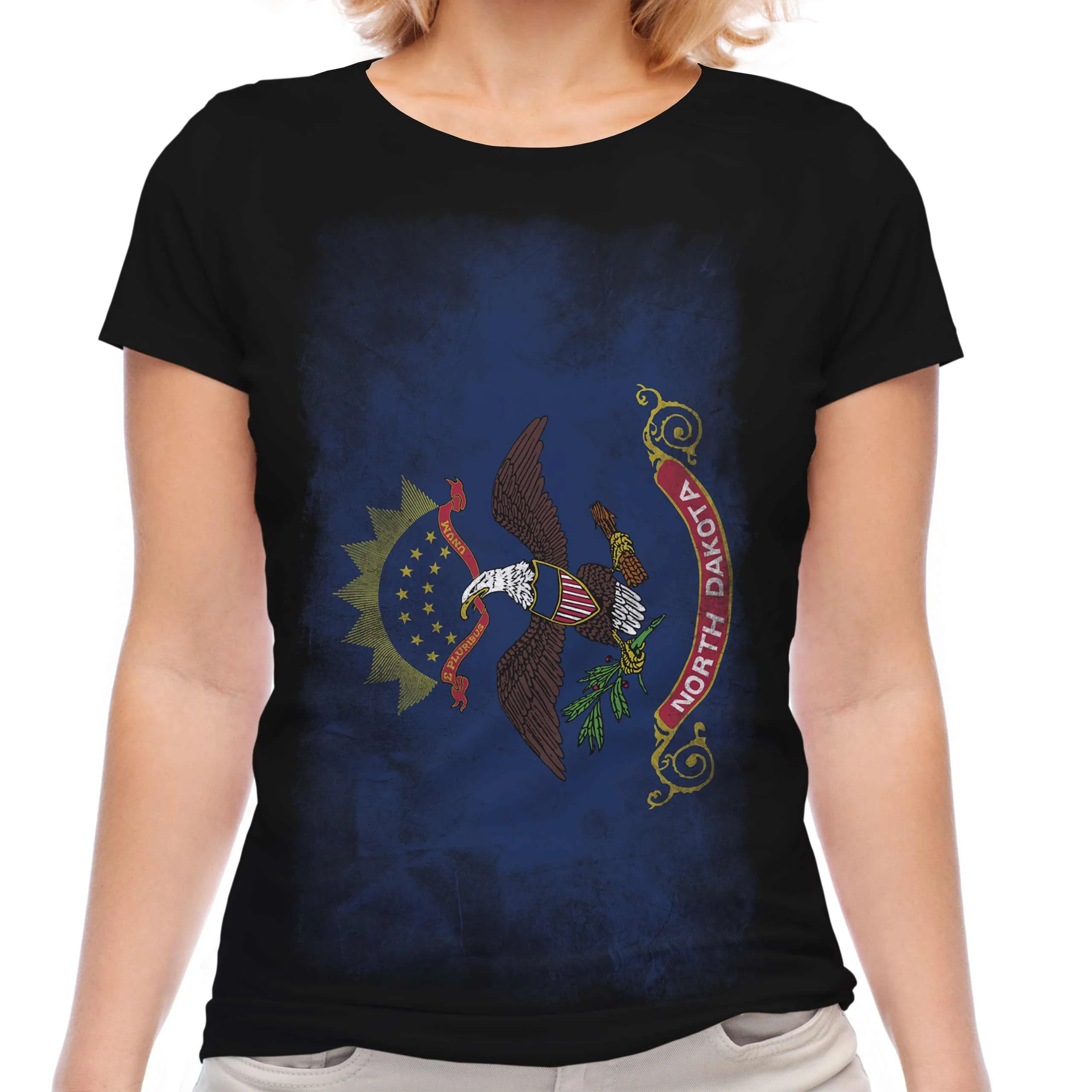 

North Dakota Flag Women's T-Shirt Short Sleeve Cotton Tees Oversize Shirt Women Jersey Sports Tops Y2k T-shirt Summer Clothing