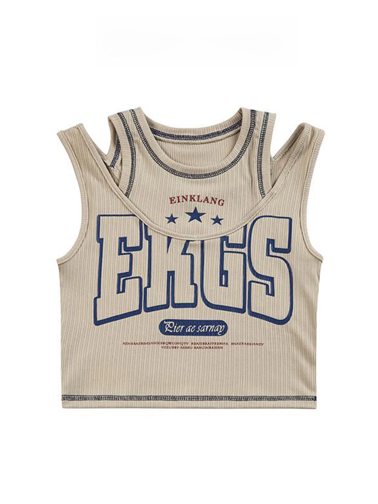 Retro American Sle Spicy Girl Double-Breasted Vest Women's ort Printed Tank Top Summer Exterior Design Trendy Clothing