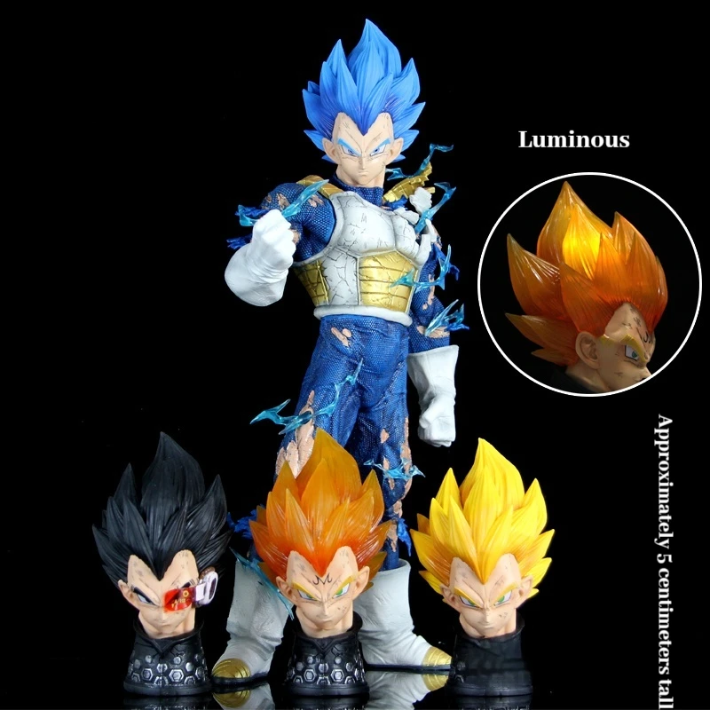 

Dragon Ball LX Super Saiyan Super Blue Vegeta Four Head Carving Handmade Anime Model Ornament Can Shine Desktop Ornament cool