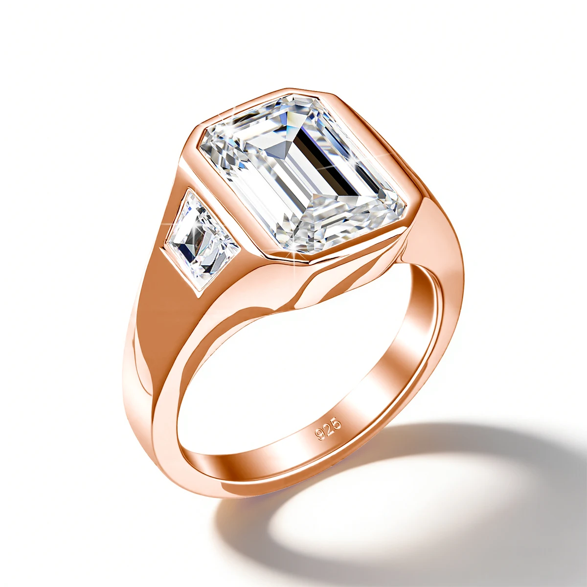 3CT Smaragdschliff Moissanit-Ringe für Männer und Frauen D VVS1 Drei-Stein-Verlobungsring mit seitlichem Trapez 925 Silber Hochzeitsschmuck – Detail 11