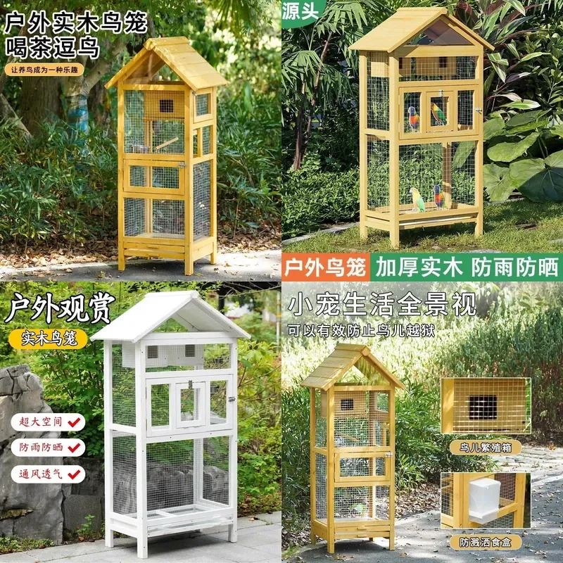For Parrot Myna Canary Solid Wood Outdoor Garden Bird Cage Luxury Large Pet House Squirrel Proof Durable Natural Decor