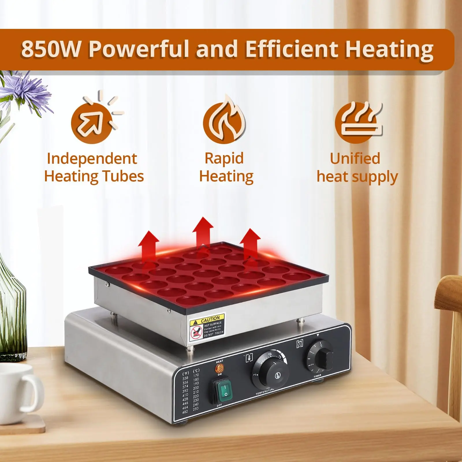 25 قطعة 850 واط غير لاصقة سهلة التنظيف صانع فطيرة صغيرة الهولندية Poffertjes شواء 122-572 ° مؤقت F Temp للمنزل التجاري