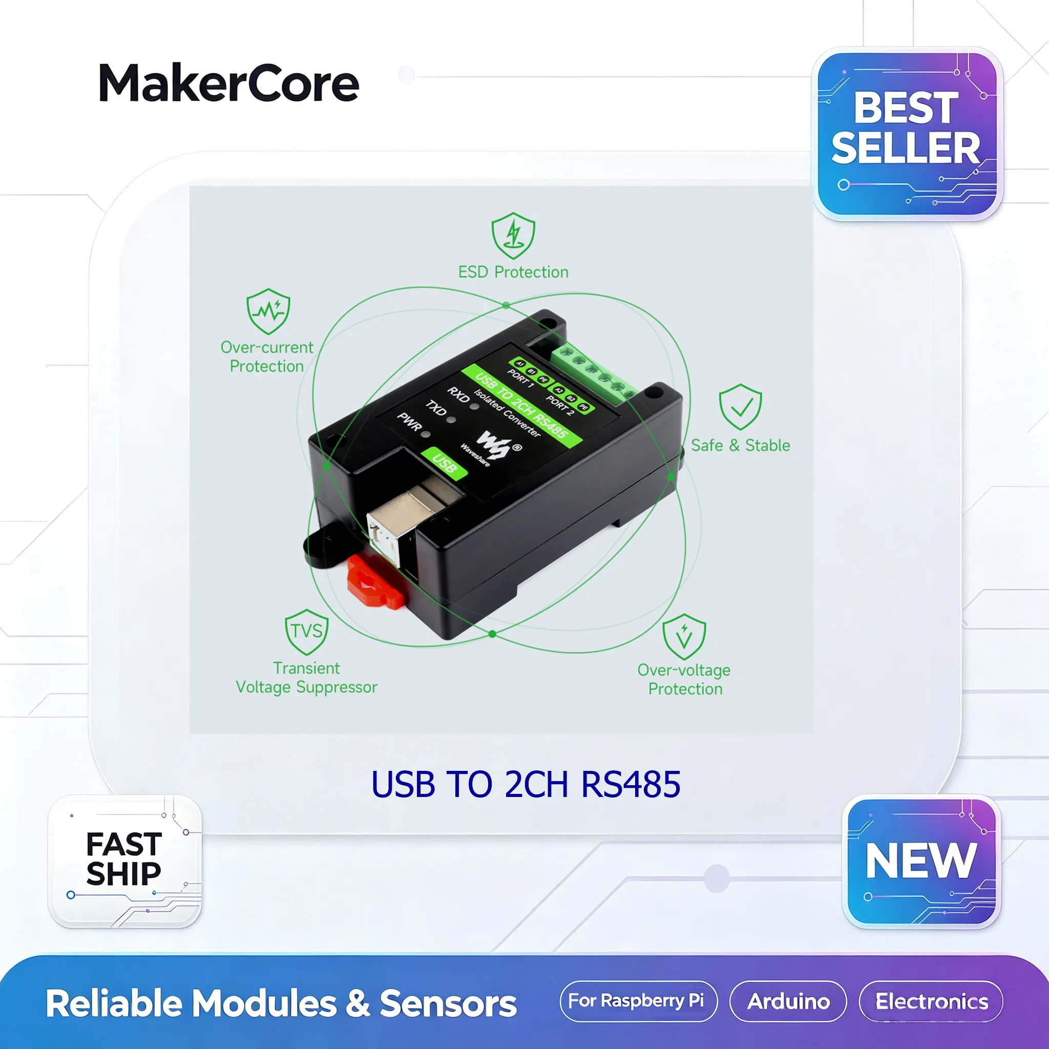 USB TO 2CH RS485 Industrial Grade Isolated Converter, USB To RS485 Adapter, Onboard Original FT2232HL Chip