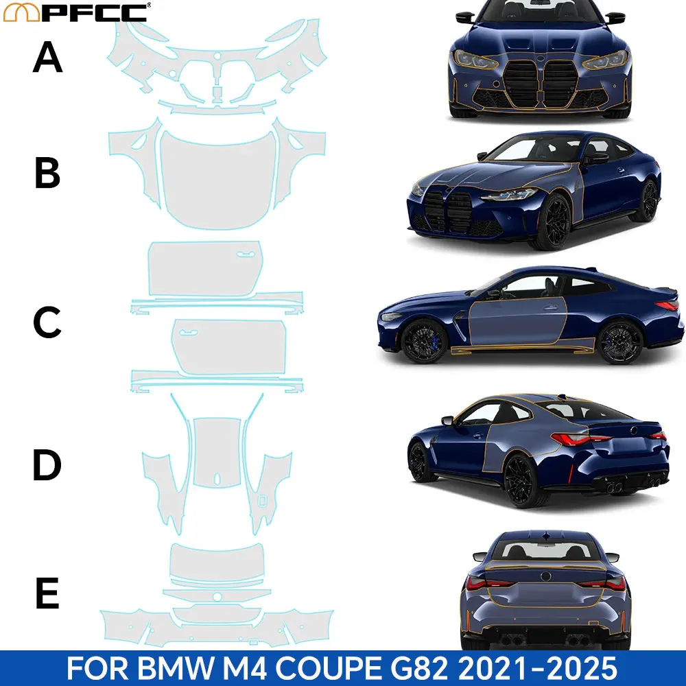 

For BMW M4 Coupe G82 2021-2025 TPU Paint Protection Film Pre-Cut PPF Car Body Anti-Scratch Clear Bra Resistant Invisible Cover