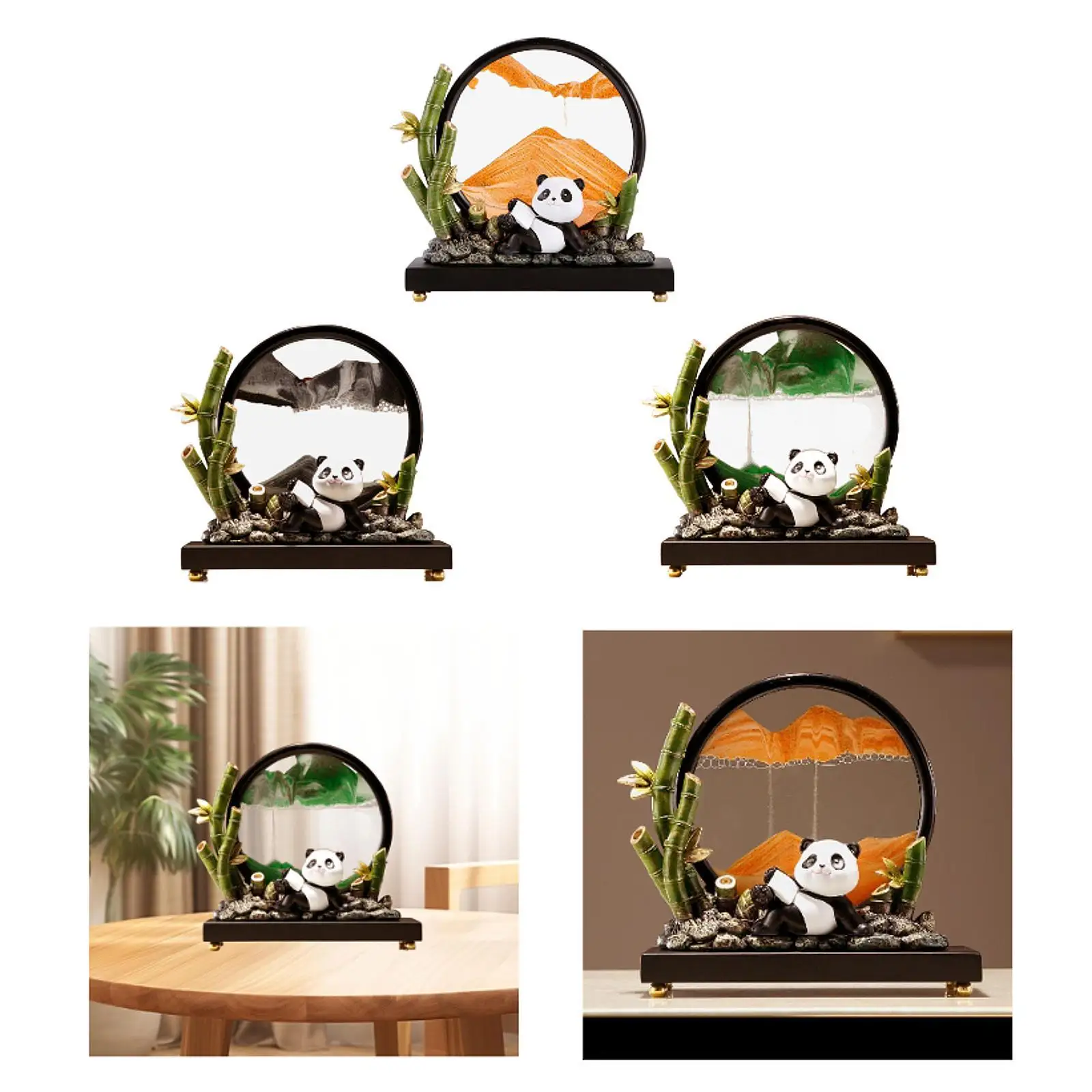 รูปปั้นแพนด้าตกแต่งไหลภาพวาดทรายแบบไดนามิกประติมากรรมทรายสําหรับ