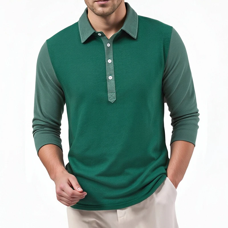 Men's Color Matching Lapel Collar Long-sleeved Polo Shirts
