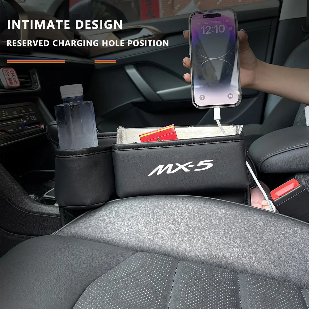 

Leather Car Seat Gap Organizer Crevice Side Storage Box Filler Side Storage Pocket With Cup Holder For Mazda MX-5 Car