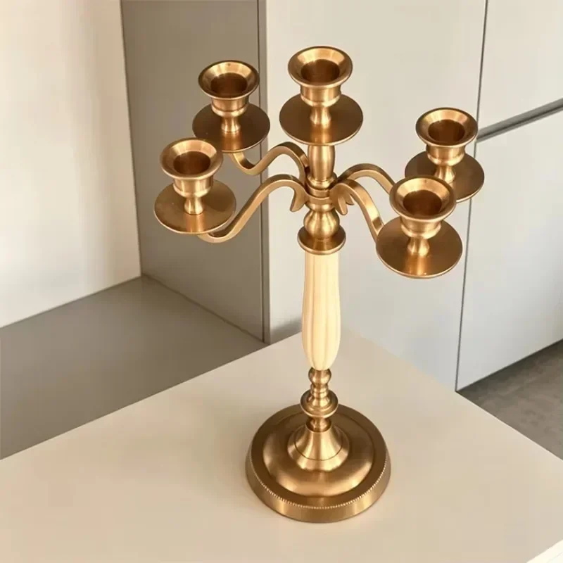 DSA --Vintage Brass Five-Head Candle Holder Art Style Model Room Living Room Entryway Home Niche Soft