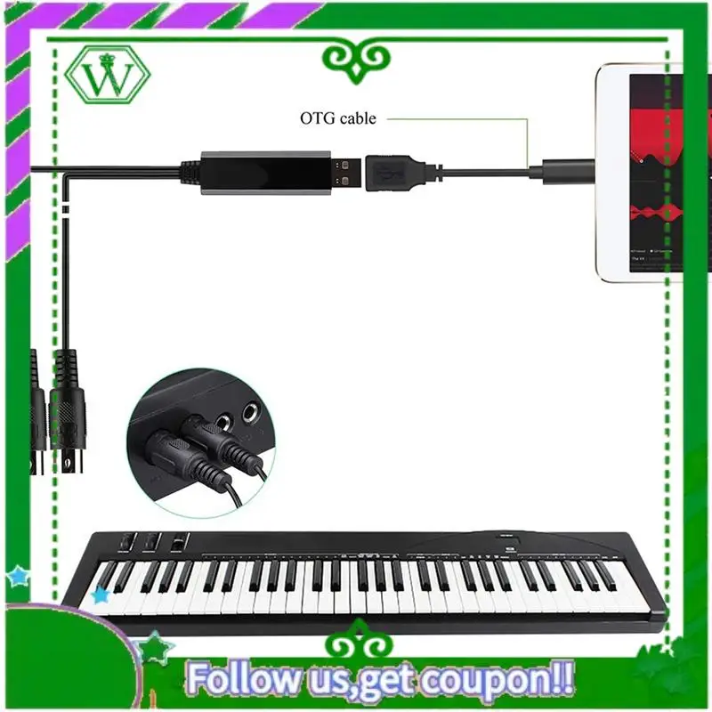 ABIK-4X USB MIDI Cable Converter USB Interface To In-Out MIDI Cord For PC Laptop To Piano Keyboard In Music Studio 6.5Ft
