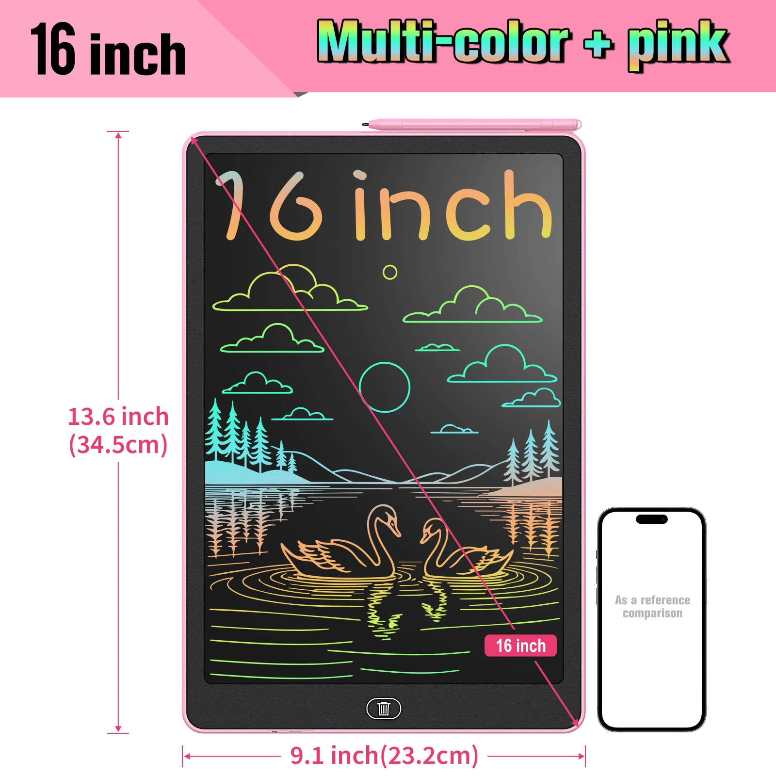 แท็บเล็ตการเขียน LCD ขนาด 16 นิ้ว, กระดานวาดภาพอิเล็กทรอนิกส์ขนาดใหญ่พร้อมสีสันสดใส, หน้าจอแบบลบได้, ของเล่นเพื่อการศึกษาที่สมบูรณ์แบบ