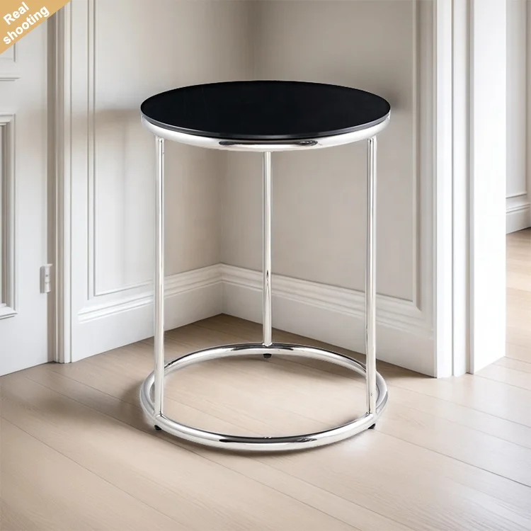 

Modern Living Room Tempered Glass Top Stainless Steel Coffee Table Minimalist Round Luxury Coffee Table Side Table
