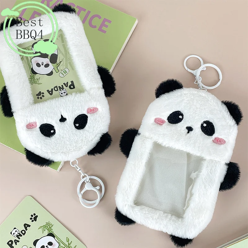 (BBQ4)Kawaii Cartoon Panda Photocard Holder Plush Cute Student Card Holder Kpop Idol Photo Sleeve School Stationery
