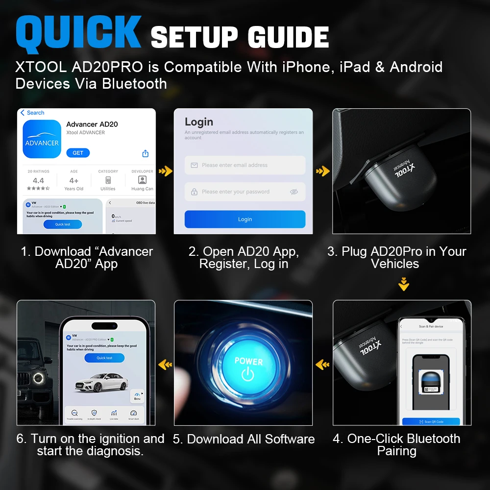 XTOOL AD20PRO OBD2 Bluetooth Scanner ad20 pro OBD2 Car Diagnostic Tool Fault Code Reader Oil Reset Battery Test For All Car