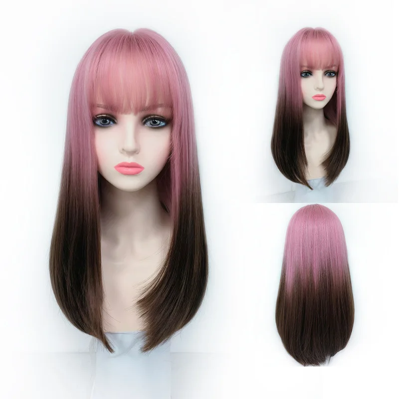 

Women's full headgear long hair straight hair chemical fiber matte high temperature silk wig