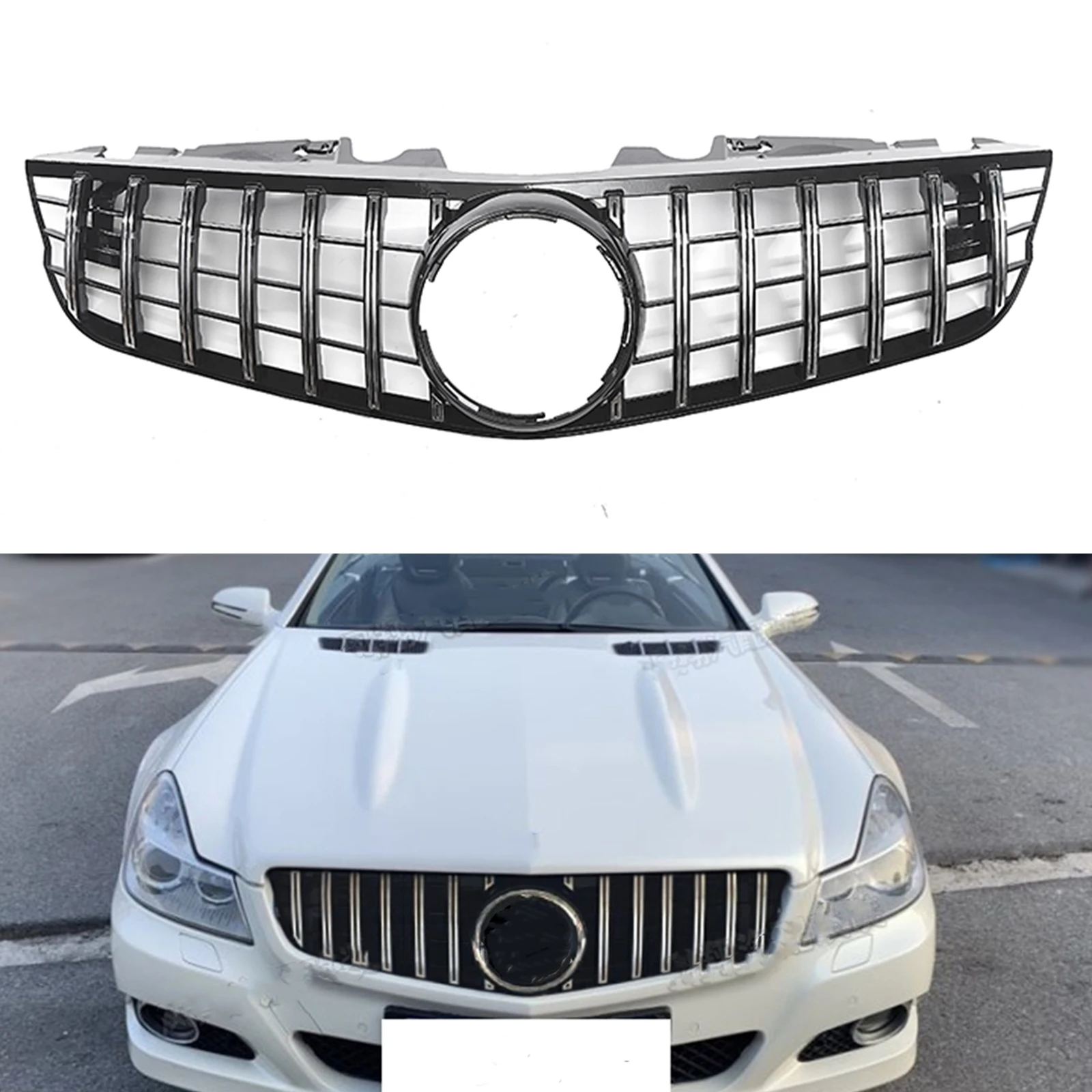 

Racing Grill Front Grille For Mercedes-Benz R230 SL-Class 2009-2012 SL500 SL550 SL600 GT Style Car Upper Bumper Hood Mesh Grid