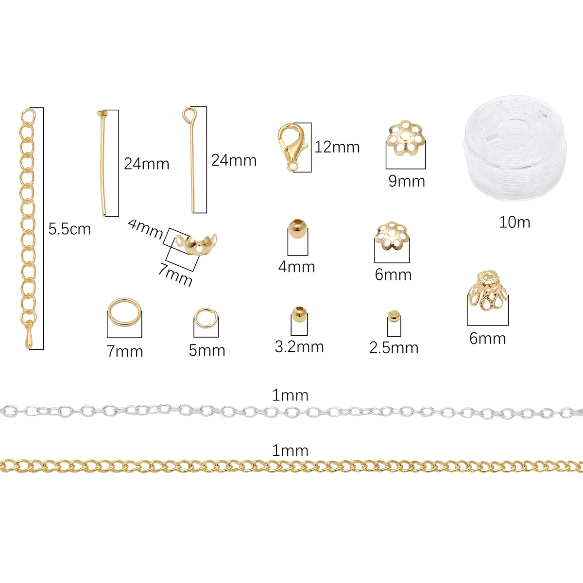 10 Grid Stainless Steel Alloy Chain Jewelry Materials Set For Making Bracelet Mobile Phone Chain Accessories About 820pcs/box