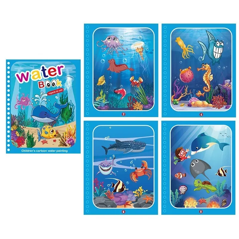 Libro magico da disegno ad acqua con penna - Giocattolo educativo riutilizzabile per bambini, regalo per libro da colorare con rivelazione dell'acqua