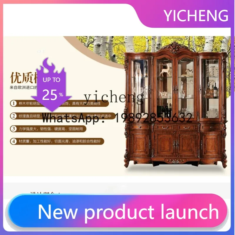 A1 solid wood wine cabinet four-door European 1.8-meter glass cabinet curved carved luxury dining side cabinet