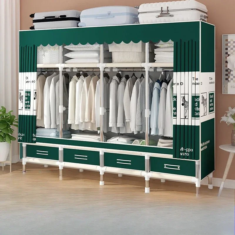 Wardrobe simple assembly Oxford cloth cover household bedroom floor-to-ceiling dustproof storage cabinet with drawers durable
