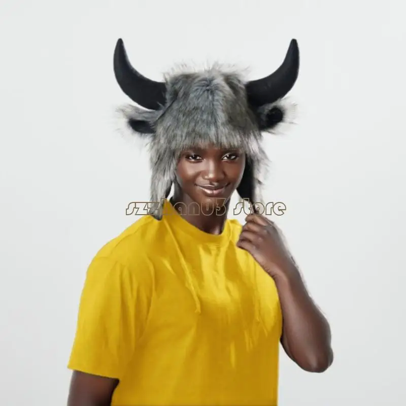 367C الحيوان القرن قبعة هالوين حزب تأثيري حلي قبعة صور الدعائم Fursuit أغطية الرأس #5