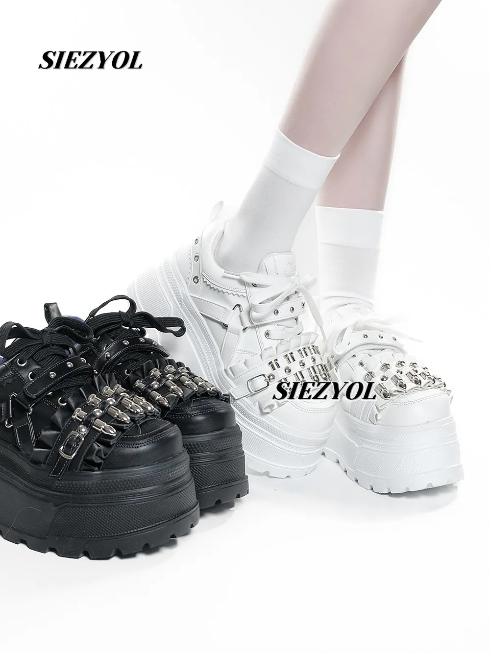 Japanese Original Sweet Heavy Industry Rivet Lace-up Platform Shoes Functional Wind Punk Deep Mouth Casual Muffin Shoes