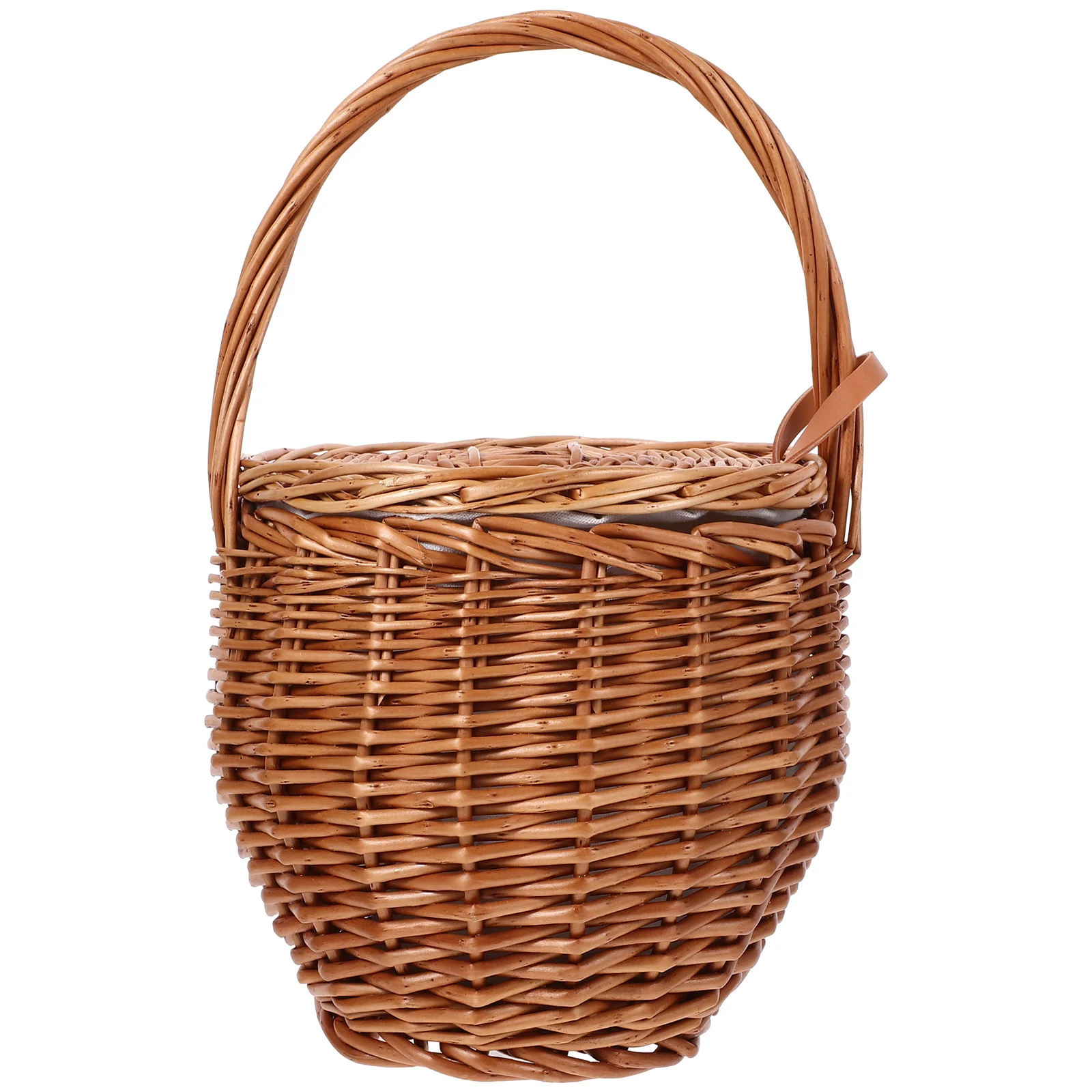 

Wicker Flower Basket Handwoven Picnic Baskets Portable Woven Basket Storage Food Fruit Baskets Round Hamper Travel Shopping