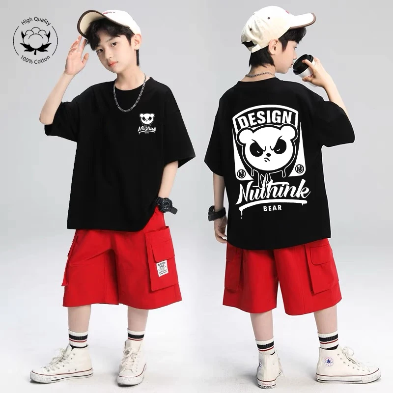 Summer Children's Clothing Fun Cartoon Print T-shirt Boys Girls Short Sleeve Top Fashion Street Style 100%Cotton Tees Children's