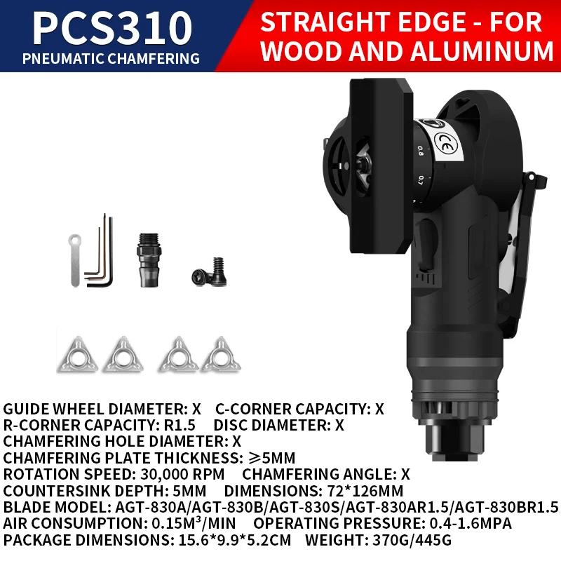 PCC 307/310 Pneumatic Chamfering Tool 45° Metal Deburring and Trimming Straight-Edge Chamfering Kit Wood and Aluminum Trimming
