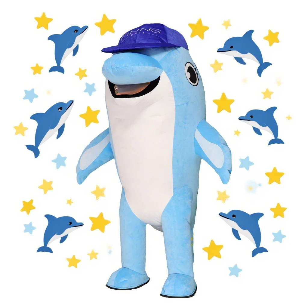 

Inflatable Dolphin Plush Costume Adult Character Cosplay Halloween Oceanarium Party Mascot Prop Costume