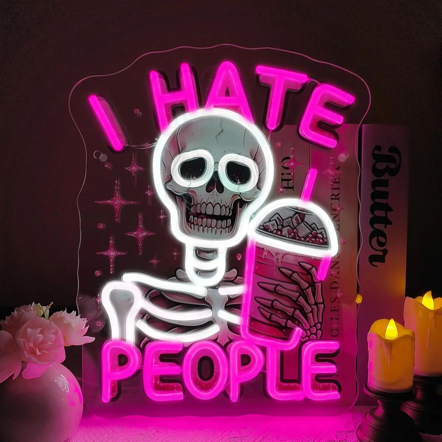 

Halloween Skeleton Neon Sign USB Powered LED Neon Light for Gaming Room Bar Bedroom Decoration Birthday Gift Art Wall Light