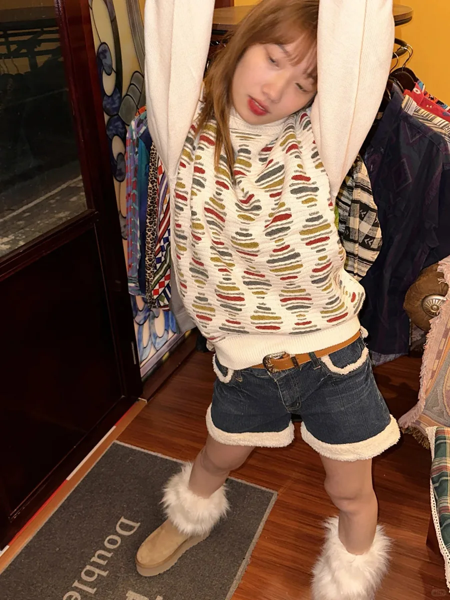 جينز RORIRI رقيق الربط الأمريكي Y2k شعر أبيض عتيق مقسم ​ ​ شورت عصري للفتيات الساخنة القديمة ملابس جينز عالية الخصر Gyaru