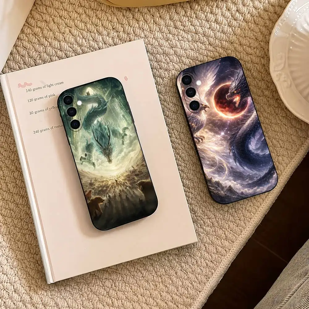 Loong Chinese Dragon Long Phone Case For Samsung A73 20,21s,22,31,32,52,53,72 Soft Black Shell