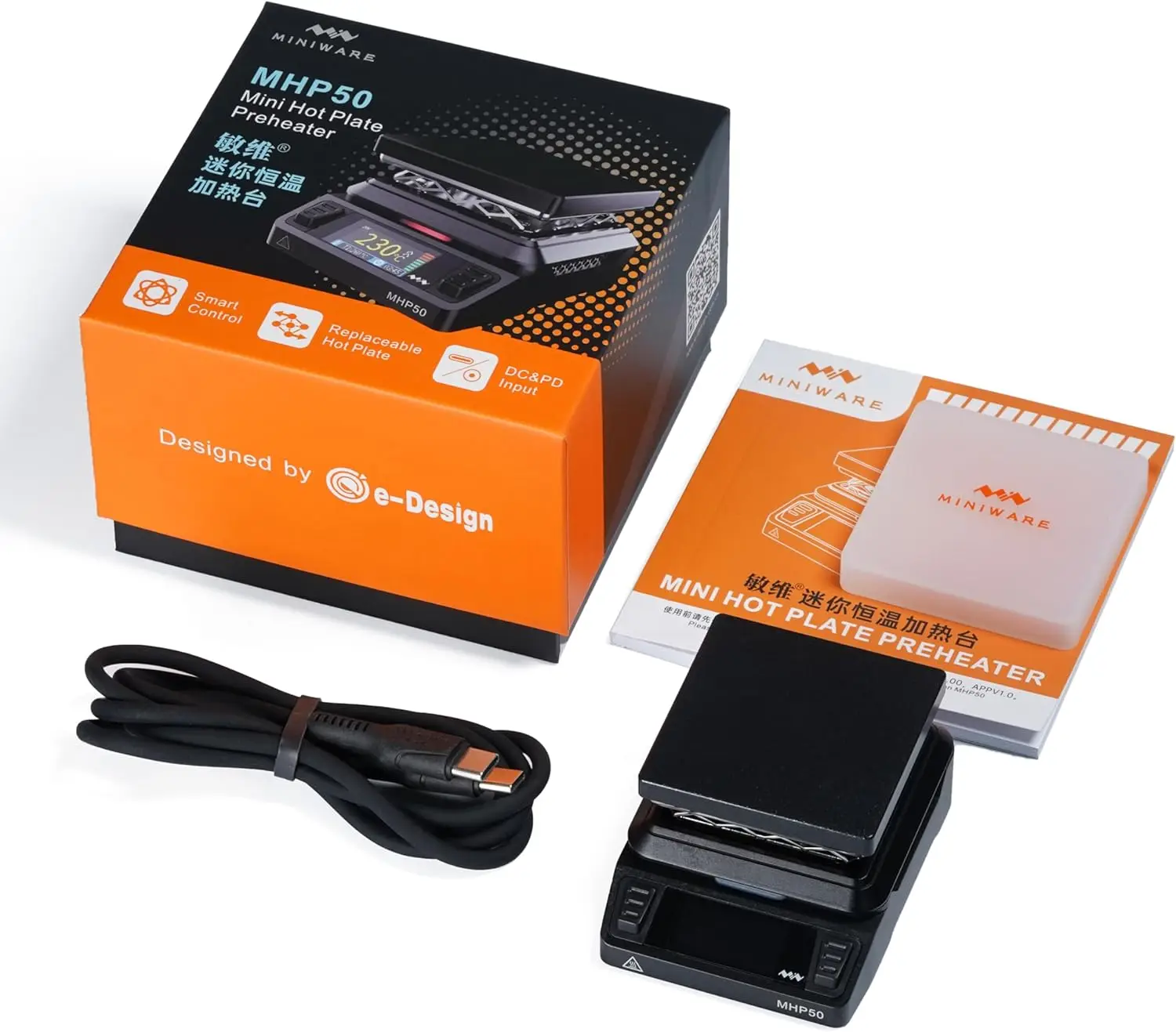 

MINIWARE MHP50 Mini Hot Plate Preheater 50*50mm Heating Area Constant Temperature Heating Table 350℃ Intelligent Local shipping