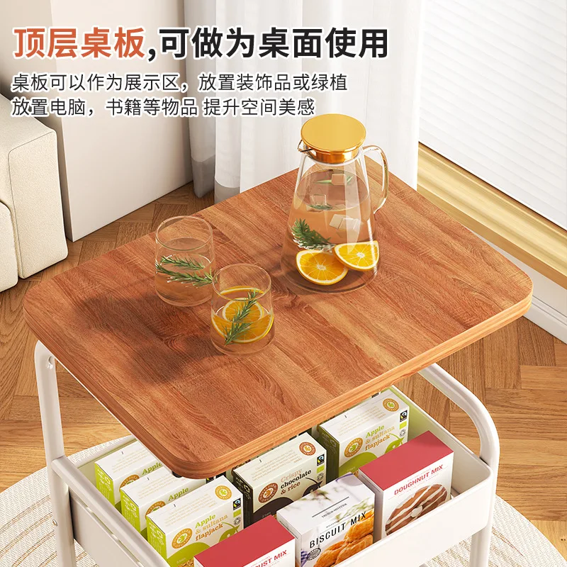 Vintage Mobile Side Table Carbon Steel Snack Shelf for Living Room Bedroom