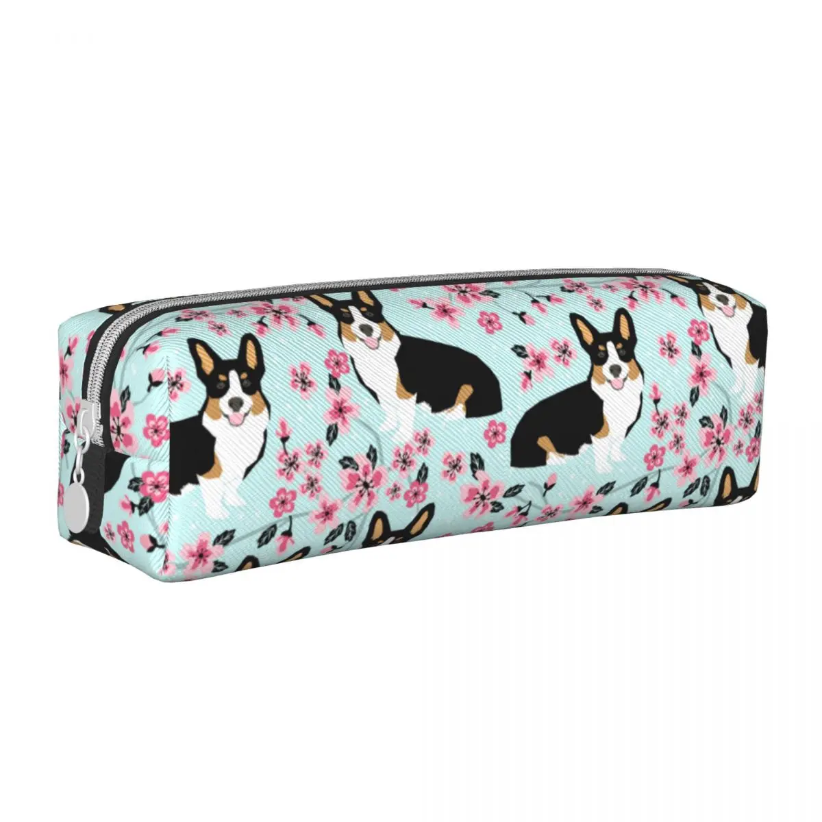 Corgi Cherry Blossom Floral Dog Pencil Case Animal Pencilcases Pen Box Kids Large Storage Bags Office Gifts Stationery