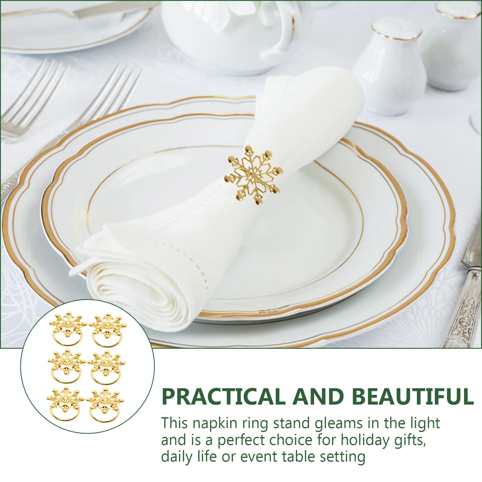 

6Pcs Napkin Rings Christmas Premium Alloy Gold Table Decor for Xmas Party Dining Home Holiday Festive Atmosphere Dinner Guest