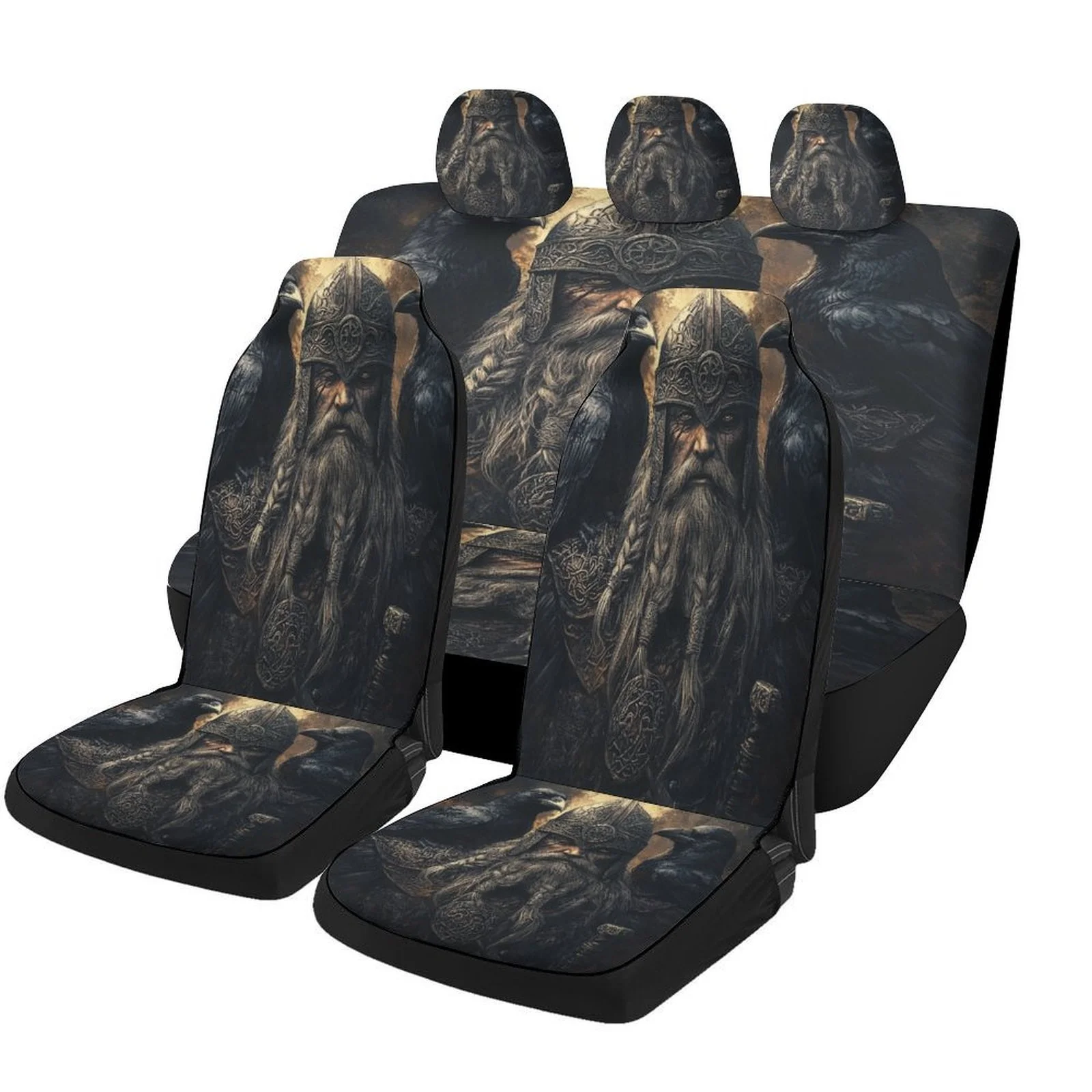 Viking With Ravens Themed Car Seat Cover Set For Most Cars, Fashion Novelty Car Seat Protector Covers Full Set, Universal Car S