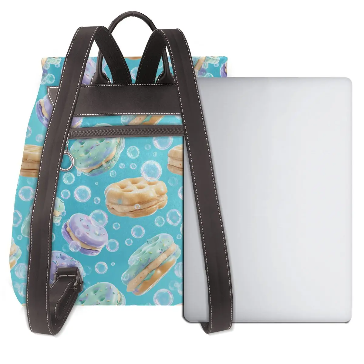 달콤한 간식과 거품 3D 패턴 새로운 여성용 배낭 디자이너 고품질 가죽 심플한 패션 대용량 배낭