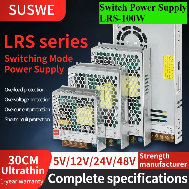 SUSWE  LRS-100W 5V 12V 24V 36V 48V Thin Switching Power Supply Replacement NES/RS/S Series