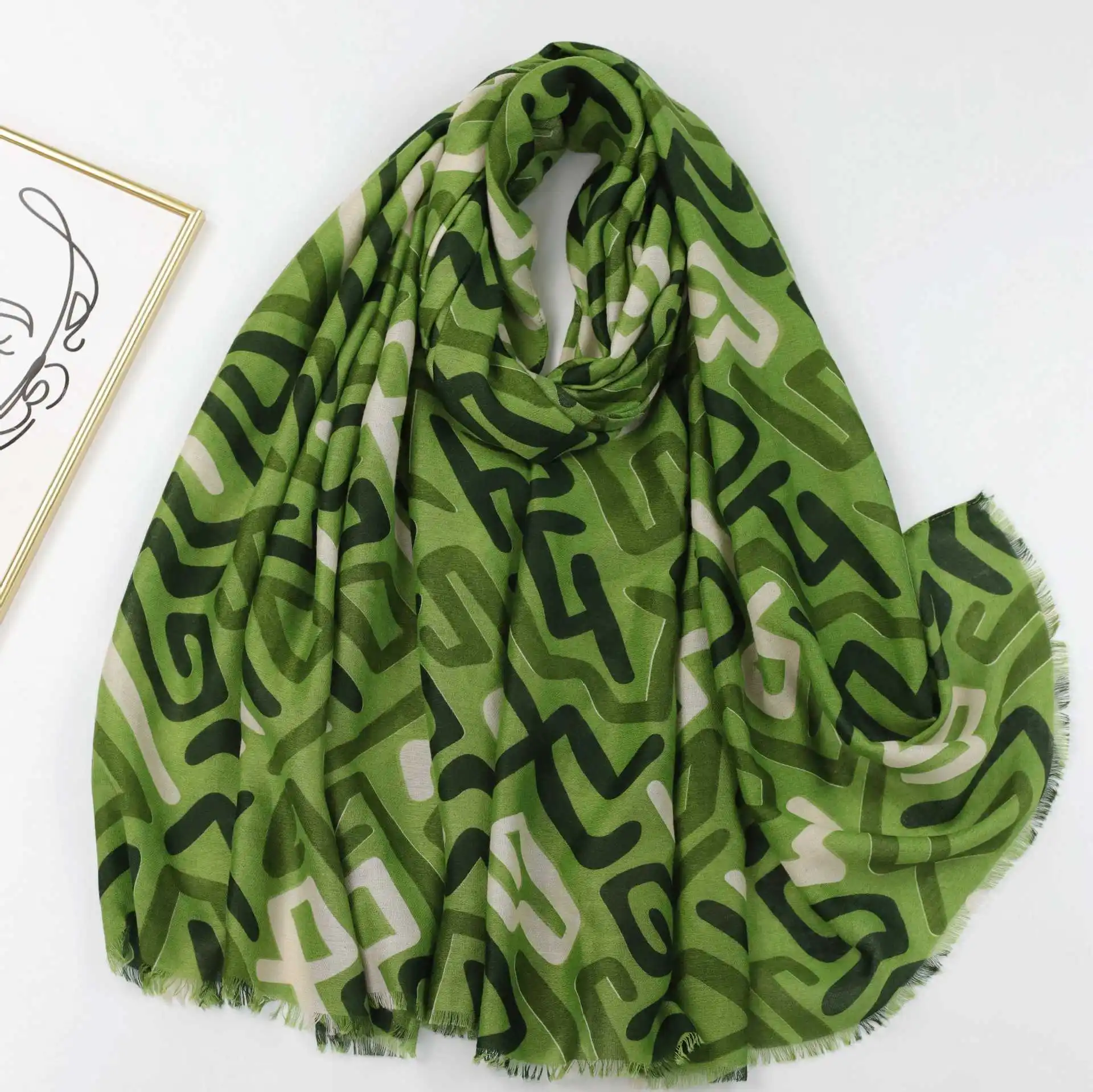 

2023 Fashion Winter Curve Print Fringe Scarf Shawls Long Women Cotton Geometry Pattern Scarves Hijab Wrap 6 Color Free Shipping