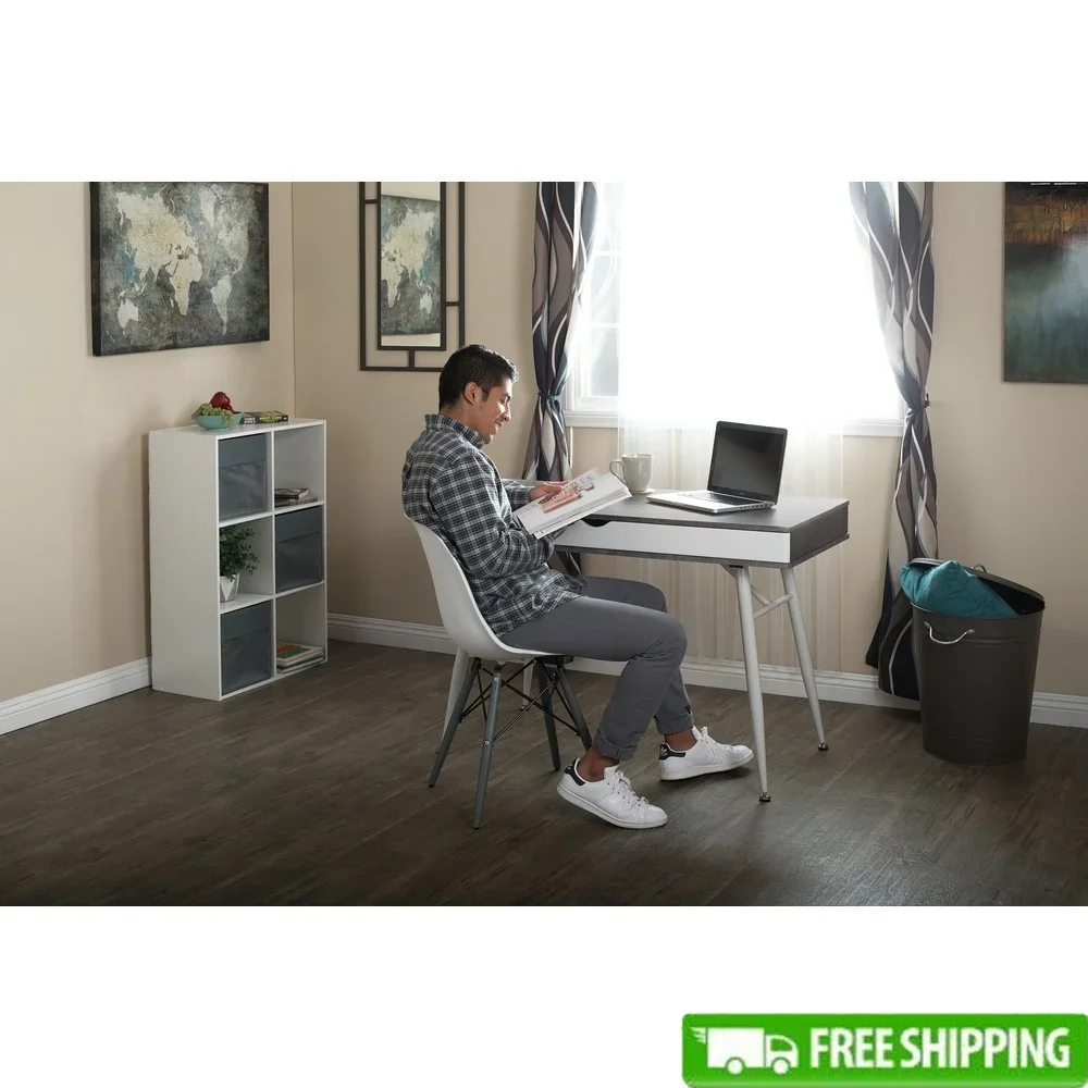 

Modern Pocket Writing Desk with Large Split Drawer Cord Management Soft-Close Rear Compartment Durable Engineered Wood Design