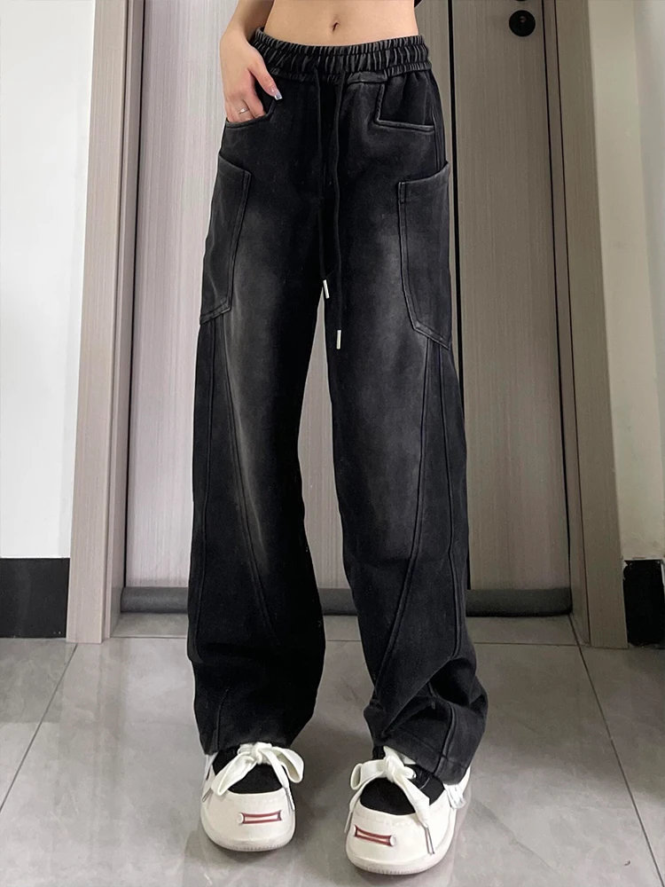 

Мужские повседневные широкие брюки Waed American Style, винтажные джинсы с декоративным дизайном, молодежные модные длинные брюки