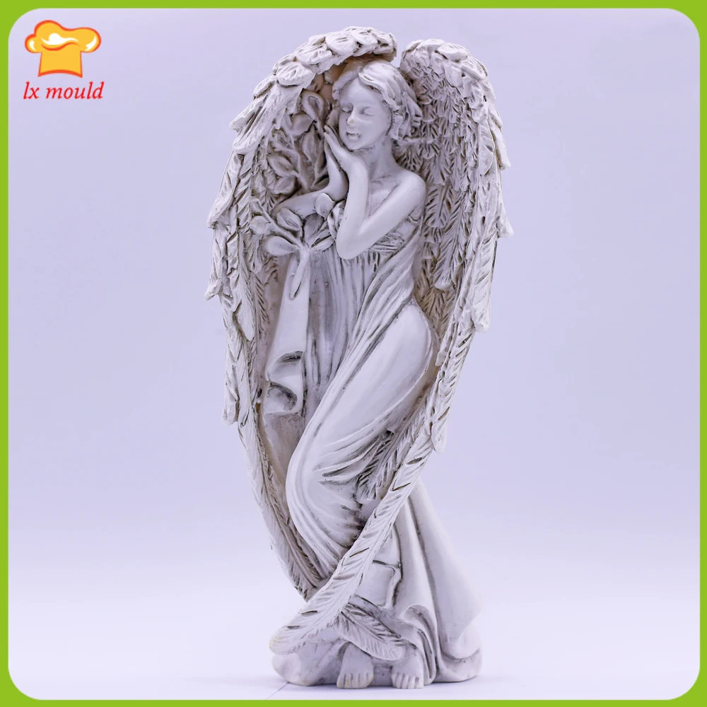 

2024 New Creative Redemption Angel Silicone Molds Sculpture Concrete Mold Plaster Resin Candle Mould 3D Wings Angel