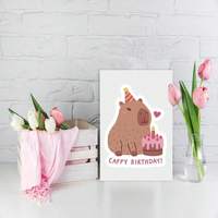 Funny Capybara Birthday Card, suitable for friends, family pages, perfect for anniversaries, parties, weddings